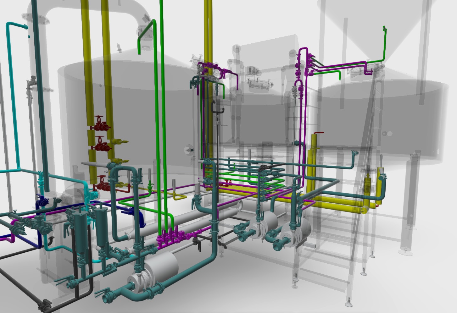3D图纸中啤酒厂的管道系统 管道走向